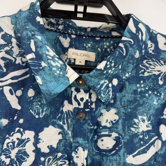 Pilcro Abstract Fkirak Crop Butto Top Sz XL Ruffle Indie Boho Anthro Boxy Resort - Picture 4 of 11